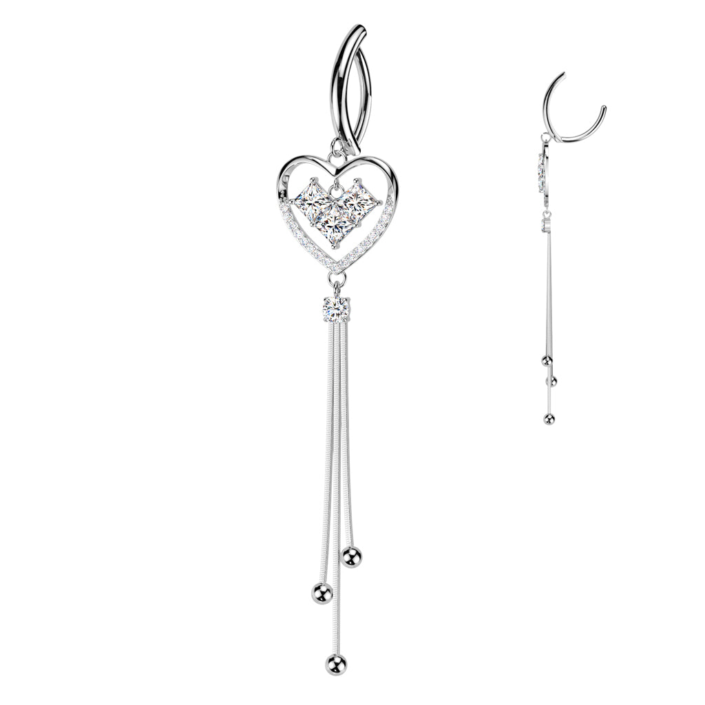 CRYSTAL LOVE HEART DANGLY  CHARM  BELLY RING CLICKER HOOP- 11MM
