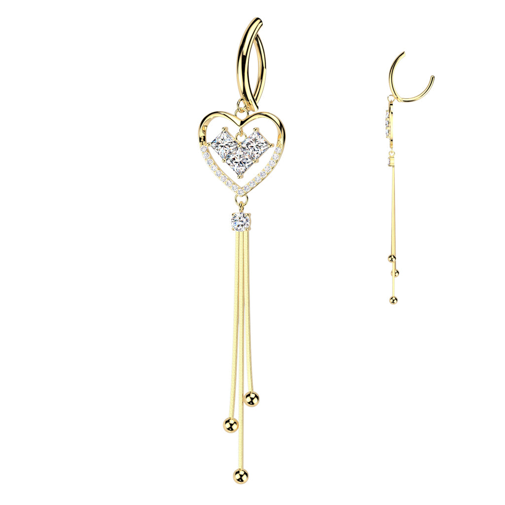 CRYSTAL LOVE HEART DANGLY  CHARM  BELLY RING CLICKER HOOP- 11MM