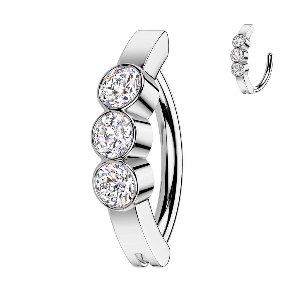 TRIPLE CRYSTAL CENTRE BELLY RING CLICKER HOOP- 11MM