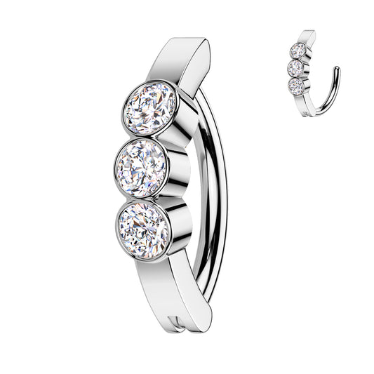 TRIPLE CRYSTAL CENTRE BELLY RING CLICKER HOOP- 11MM