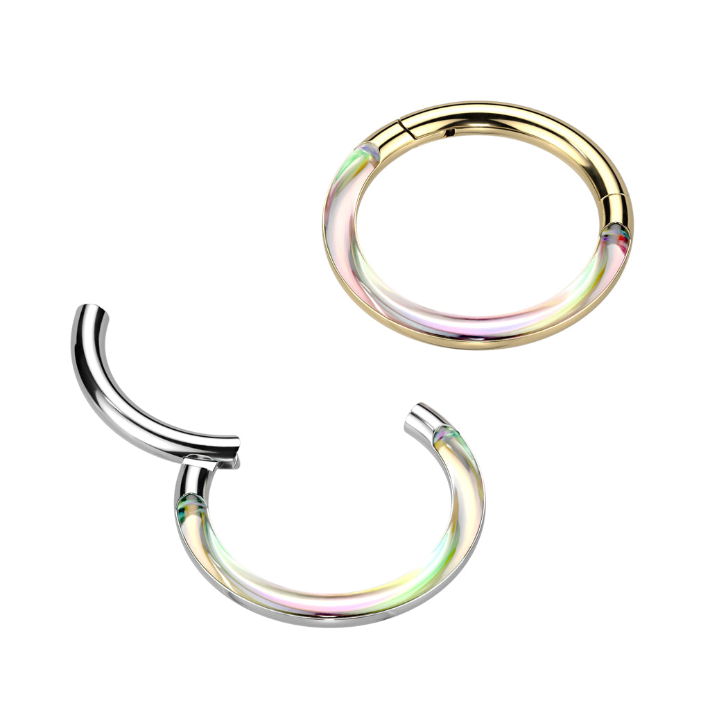 TITANIUM PHOTOCHROMIC RAINBOW HINGED SEGMENT HOOP RING - 8MM - 16 GAUGE