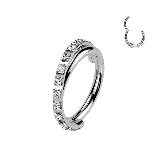 TITANIUM CRYSTAL TWIST HINGE CLOSE FASTENING NOSE RING / EAR HOOP - 18 GAUGE 8MM