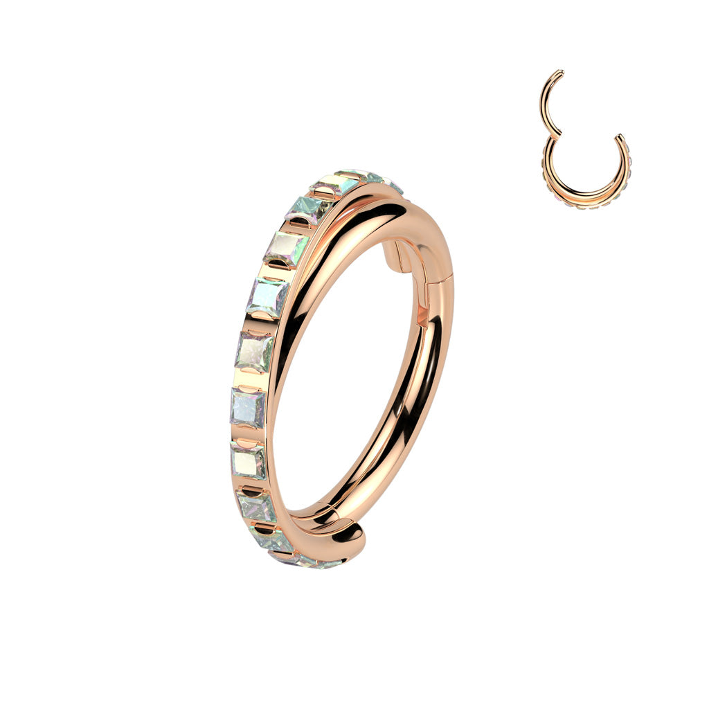 TITANIUM CRYSTAL TWIST HINGE CLOSE FASTENING NOSE RING / EAR HOOP - 18 GAUGE 8MM