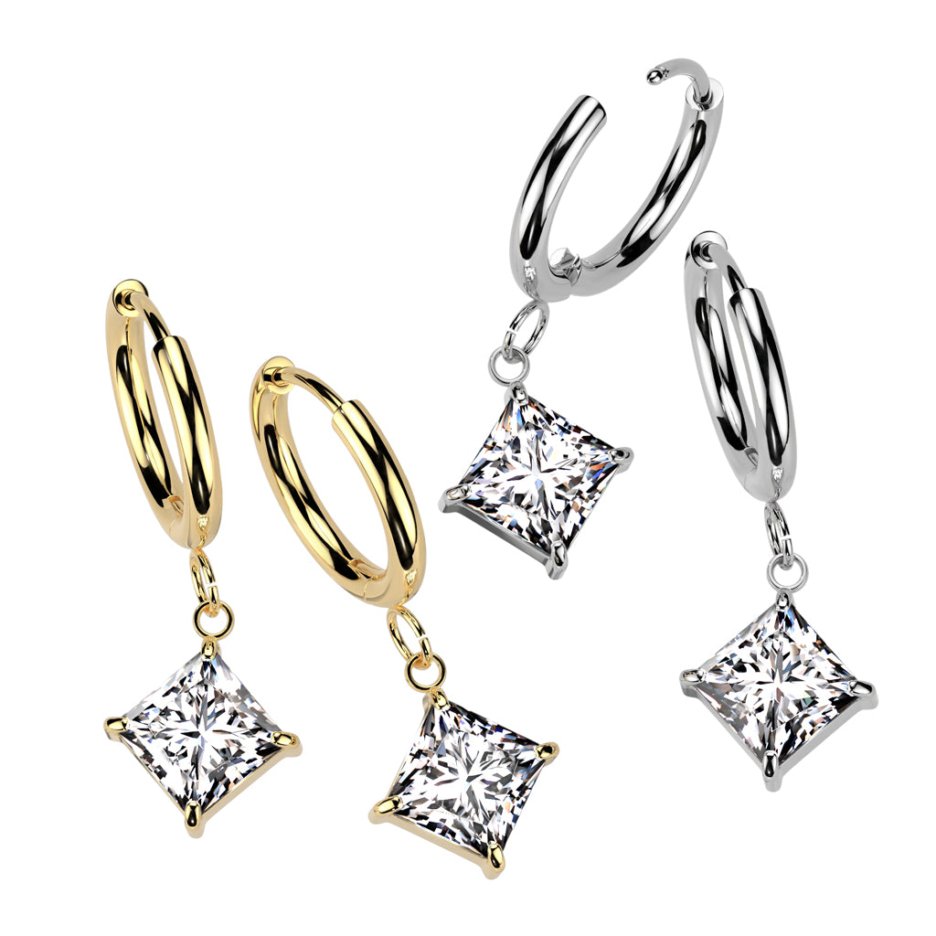 DIAMOND CRYSTAL CHARM 10MM HOOP EARRINGS
