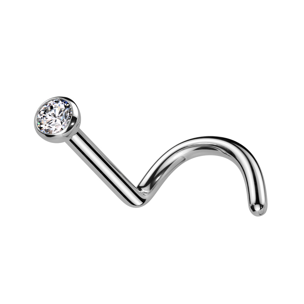 TITANIUM DAINTY CRYSTAL CENTRE PRESS FIT SCREW NOSE STUD - 6MM