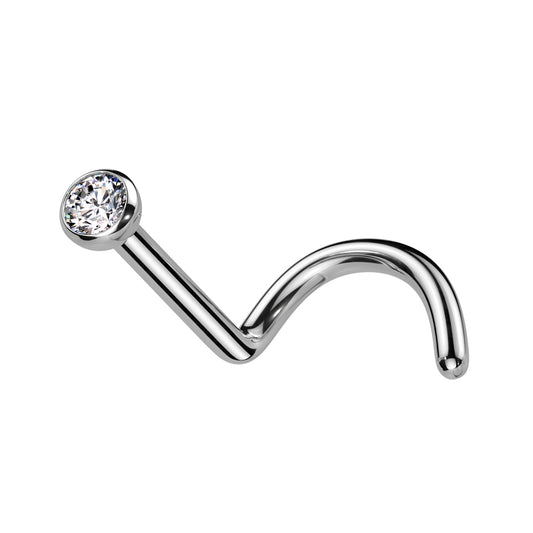 TITANIUM DAINTY CRYSTAL CENTRE PRESS FIT SCREW NOSE STUD - 6MM