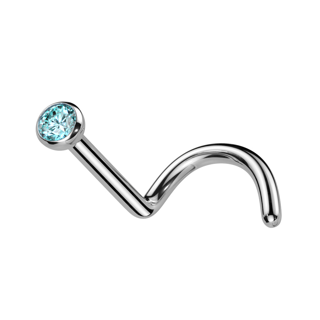 TITANIUM DAINTY CRYSTAL CENTRE PRESS FIT SCREW NOSE STUD - 6MM