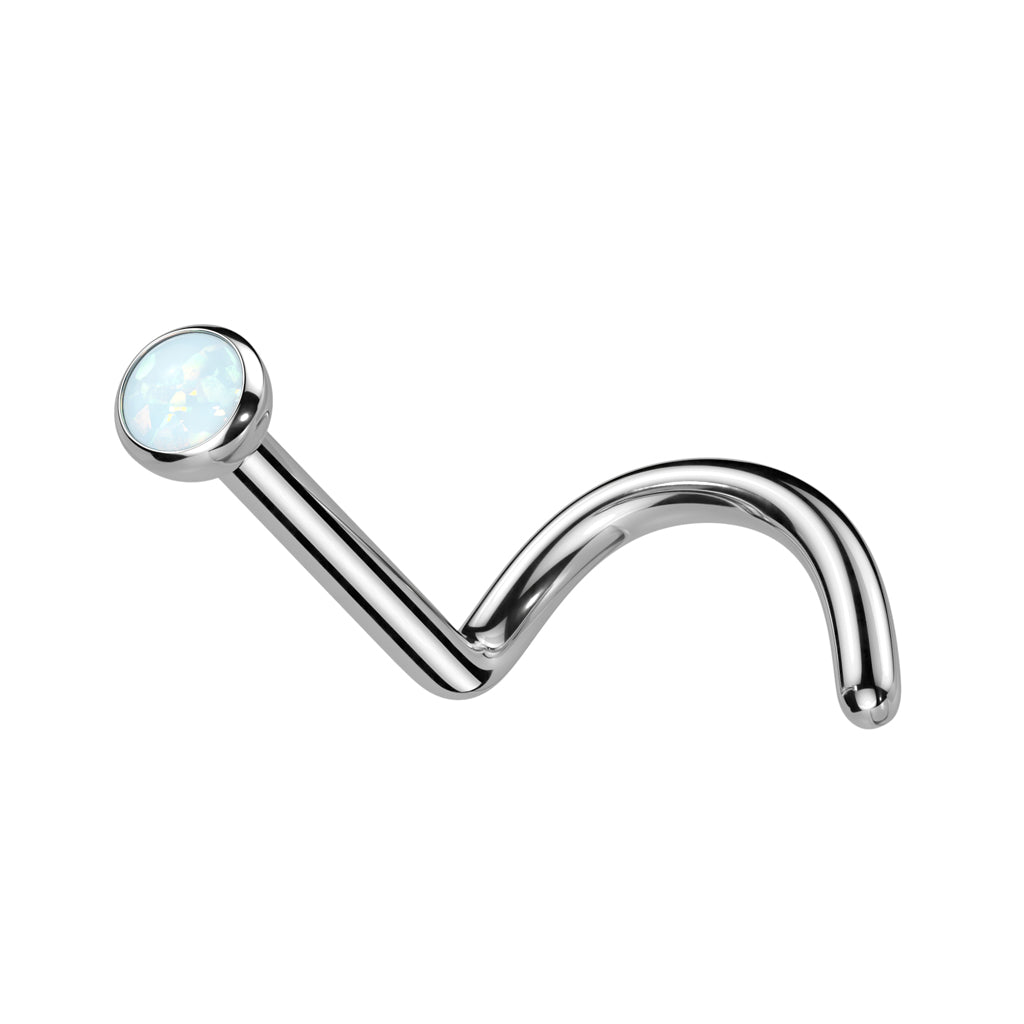 TITANIUM OPAL DAINTY CORKSCREW NOSE STUD - 20 GAUGE - 6MM