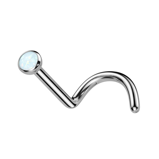 TITANIUM OPAL DAINTY CORKSCREW NOSE STUD - 20 GAUGE - 6MM