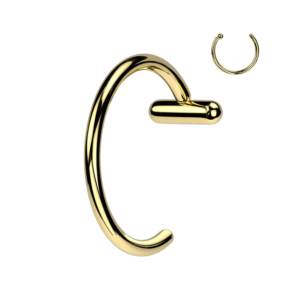 TITANIUM 8MM HALF NOSE HOOP WITH BAR STOPPER - 20 GAUGE -8MM