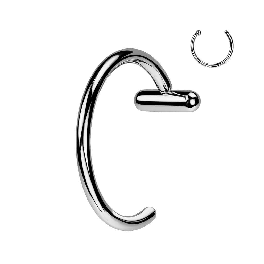 TITANIUM 8MM HALF NOSE HOOP WITH BAR STOPPER - 20 GAUGE -8MM