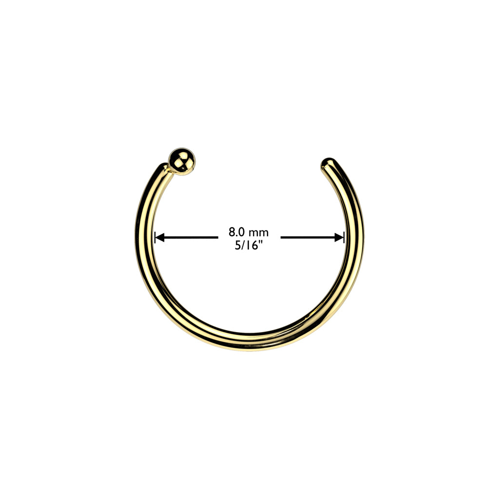 TITANIUM 8MM HALF NOSE HOOP WITH BAR STOPPER - 20 GAUGE -8MM