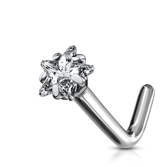 TITANIUM DAINTY CRYSTAL STAR L BEND NOSE STUD - 20 GAUGE