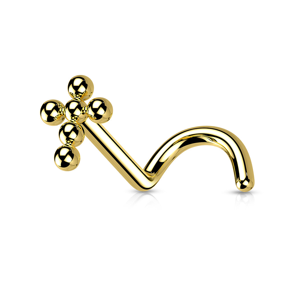 TITANIUM BEADED CROSS L BEND NOSE STUD - 20 GAUGE