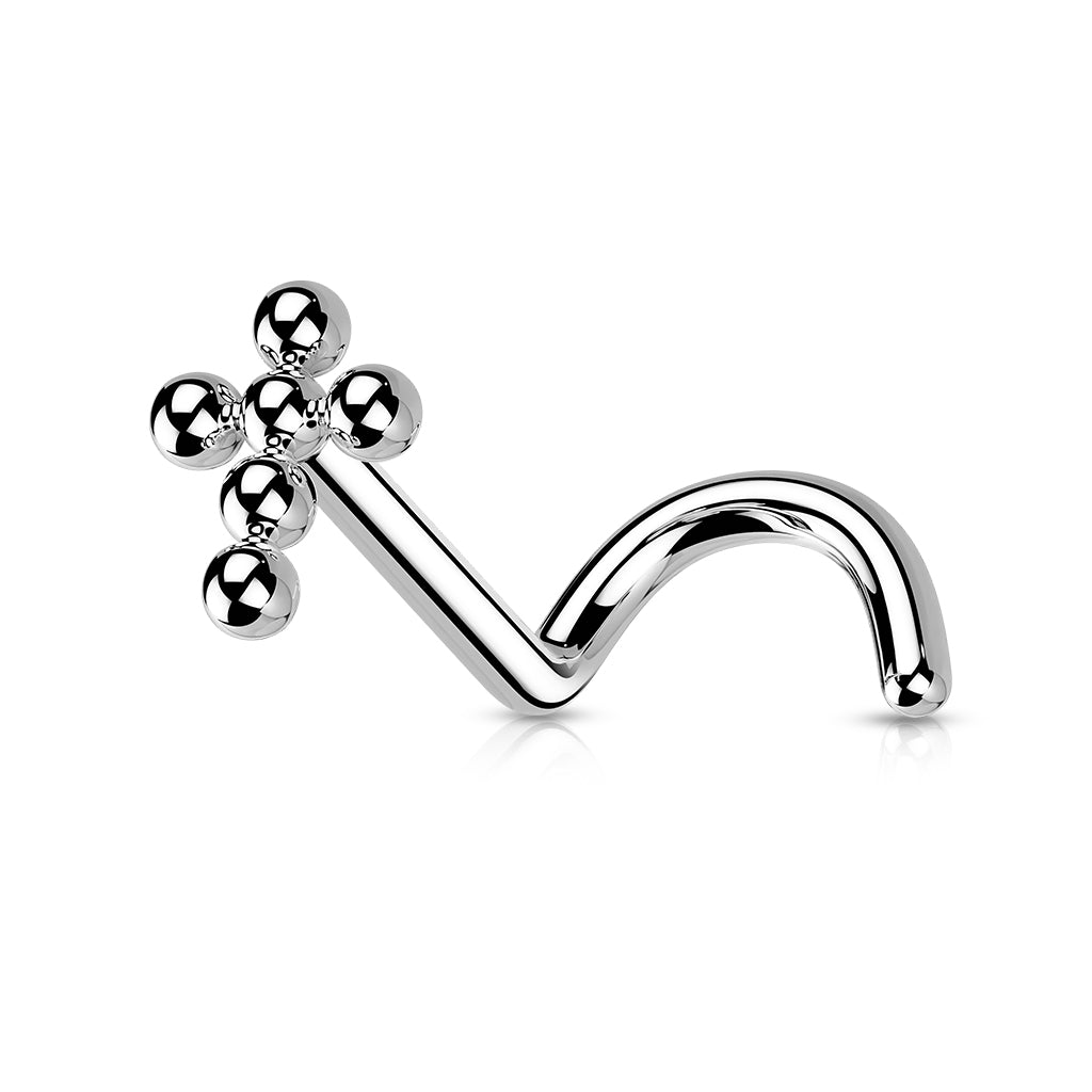 TITANIUM BEADED CROSS L BEND NOSE STUD - 20 GAUGE