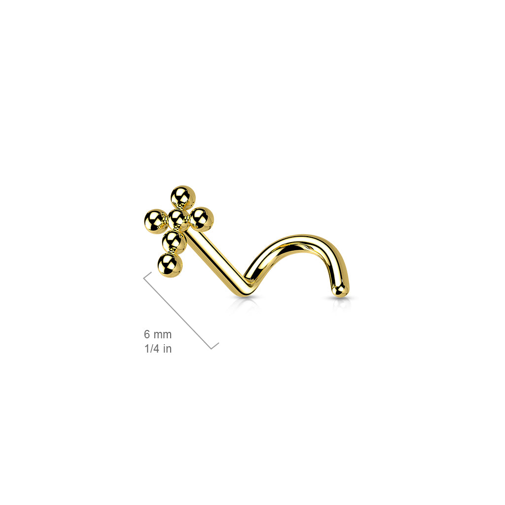 TITANIUM BEADED CROSS L BEND NOSE STUD - 20 GAUGE