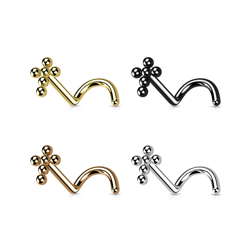 TITANIUM BEADED CROSS L BEND NOSE STUD - 20 GAUGE