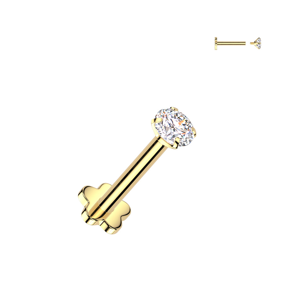 TITANIUM ROUND CRYSTAL FLAT BACK LABRET - 16 GAUGE -6MM