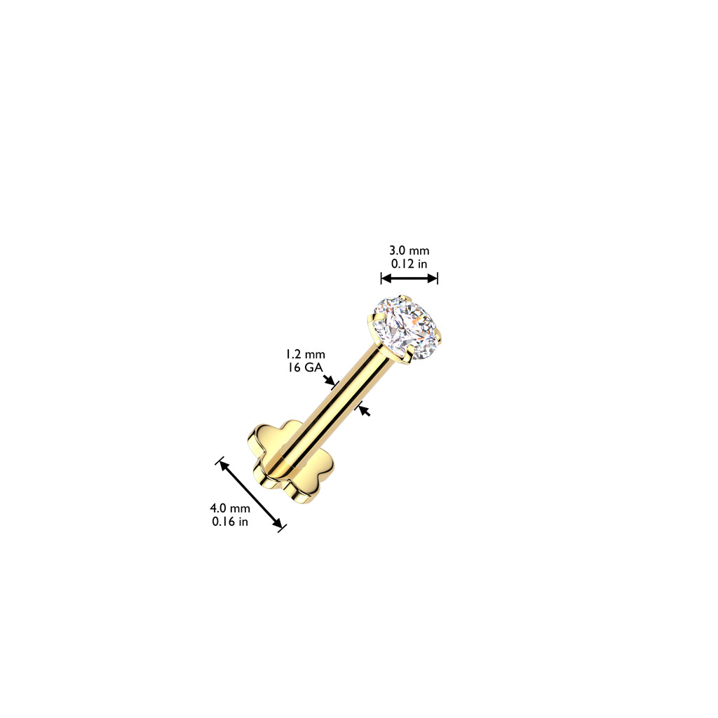 TITANIUM ROUND CRYSTAL FLAT BACK LABRET - 16 GAUGE -6MM