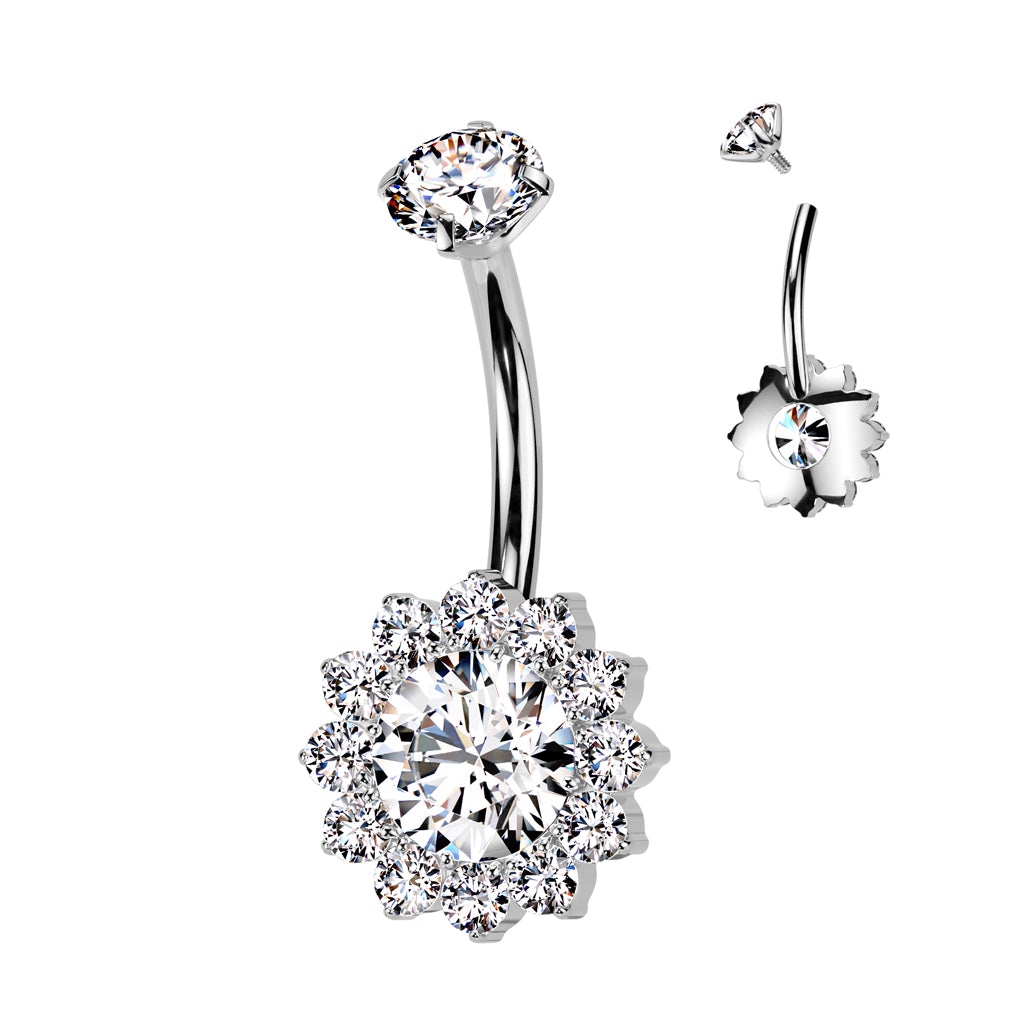 TITANIUM CRYSTAL FLOWER BELLY BARBELL - 14 GAUGE - 10MM