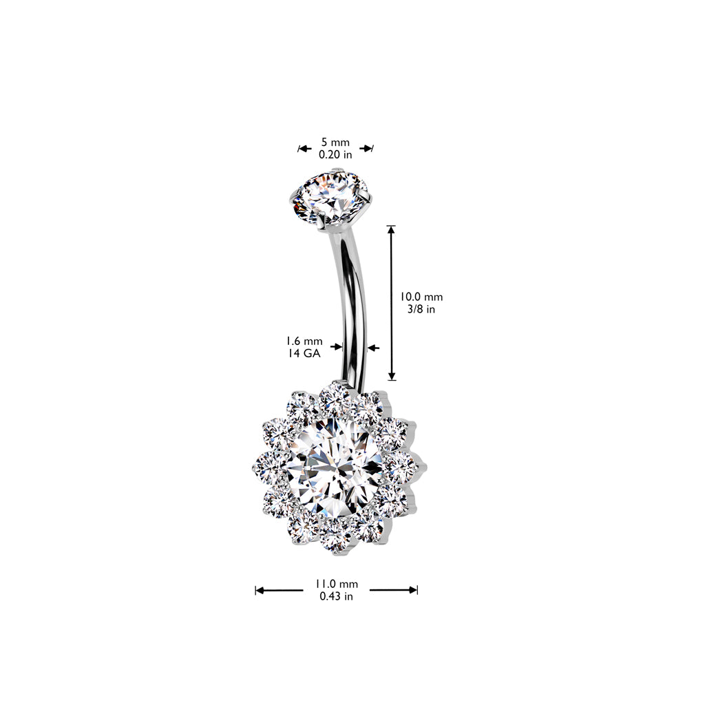 TITANIUM CRYSTAL FLOWER BELLY BARBELL - 14 GAUGE - 10MM