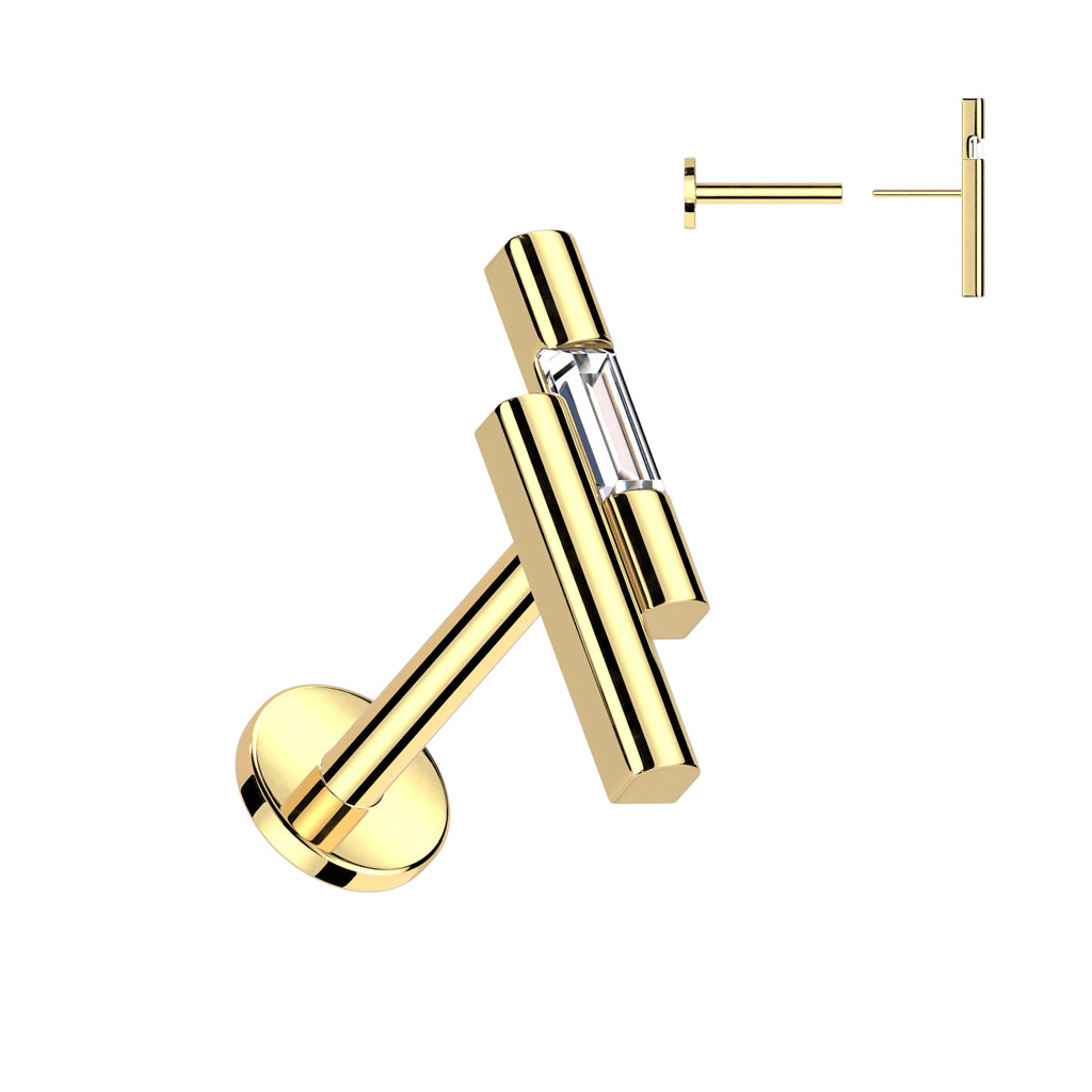 DOUBLE LINED CRYSTAL BAR THREADLESS FLAT BACK LABRET STUD - 8MM