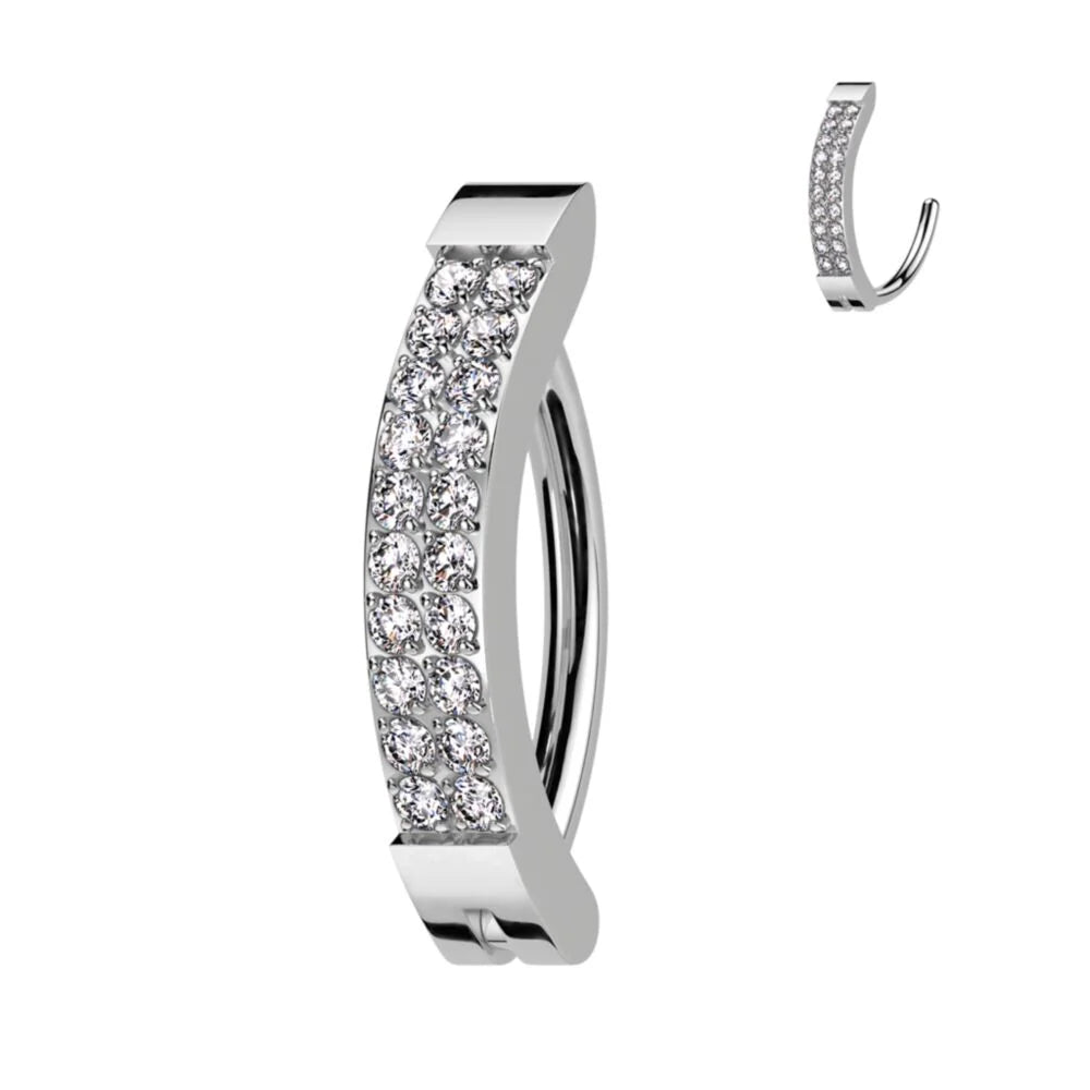 TITANIUM DOUBLE CRYSTAL LINED BELLY RING HOOP - 10MM - BELLY CLICKER