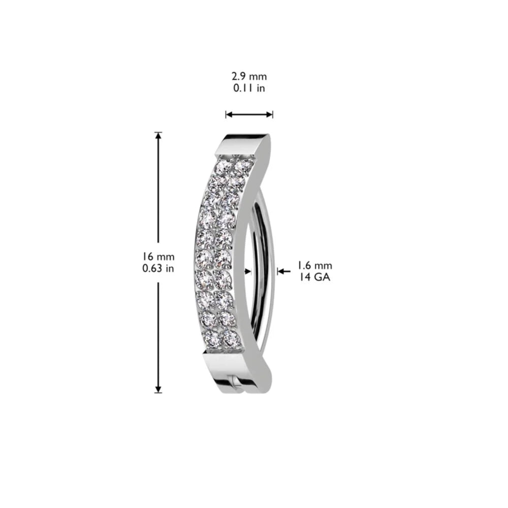 TITANIUM DOUBLE CRYSTAL LINED BELLY RING HOOP - 10MM - BELLY CLICKER