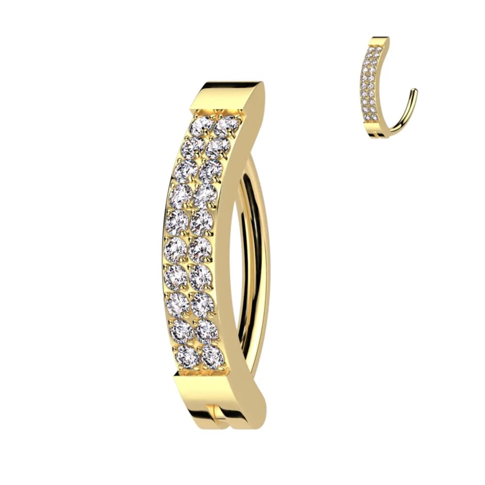 TITANIUM DOUBLE CRYSTAL LINED BELLY RING HOOP - 10MM - BELLY CLICKER