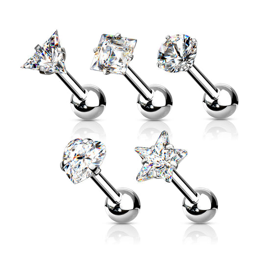 MULTI PACK OF 5 CRYSTAL BARBELL STUDS - 16 GAUGE - 6MM