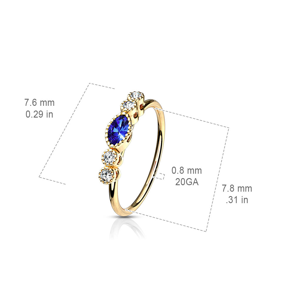 SAPPHIRE TEARDROP CRYSTAL LINED BENDABLE NOSE RING HOOP - 20 GAUGE - 8MM