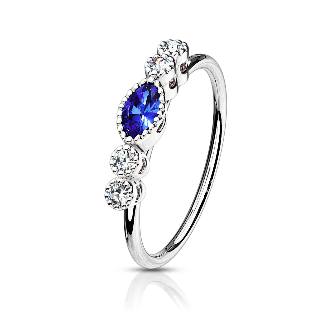 SAPPHIRE TEARDROP CRYSTAL LINED BENDABLE NOSE RING HOOP - 20 GAUGE - 8MM