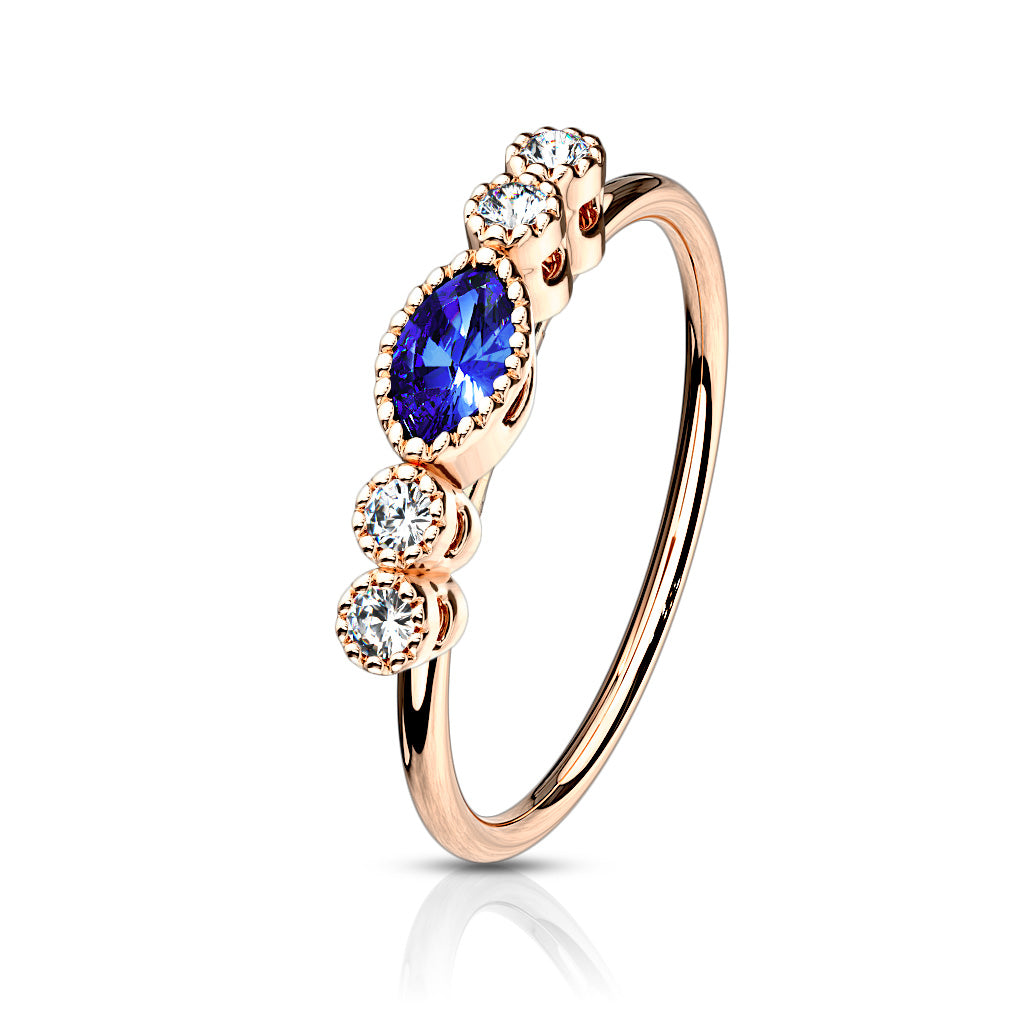 SAPPHIRE TEARDROP CRYSTAL LINED BENDABLE NOSE RING HOOP - 20 GAUGE - 8MM