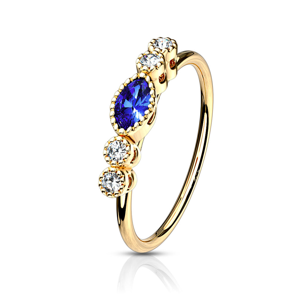 SAPPHIRE TEARDROP CRYSTAL LINED BENDABLE NOSE RING HOOP - 20 GAUGE - 8MM