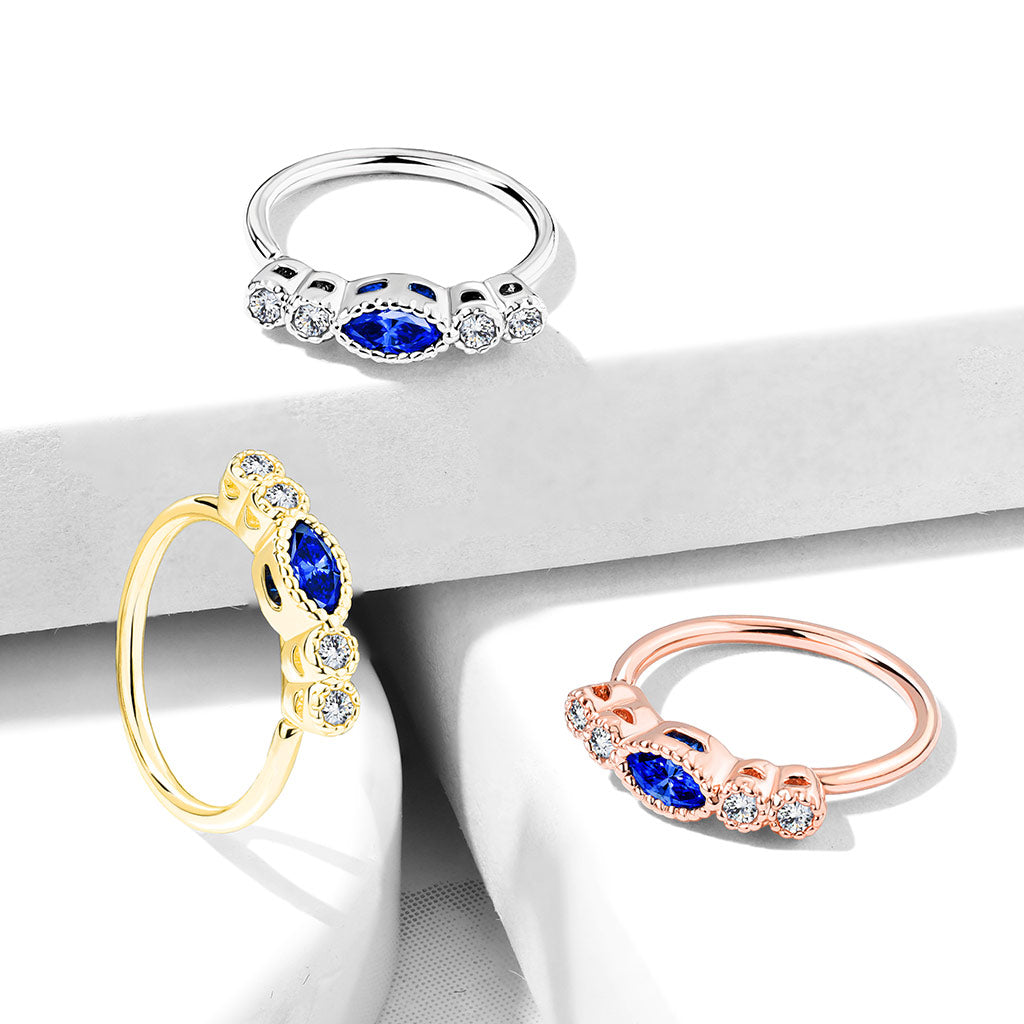 SAPPHIRE TEARDROP CRYSTAL LINED BENDABLE NOSE RING HOOP - 20 GAUGE - 8MM