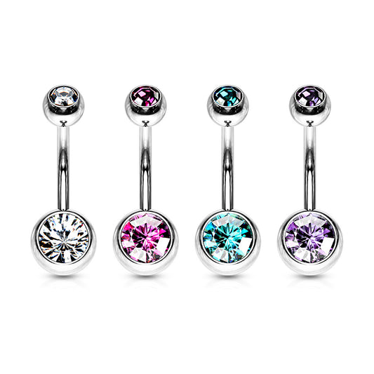 MULTI PACK OF 4 DOUBLE CRYSTAL BELLY BARS - 10MM