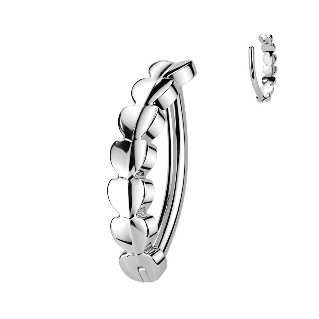 TITANIUM LOVE HEART LINED  LINED BELLY CLICKER HOOP BARBELL - 12MM