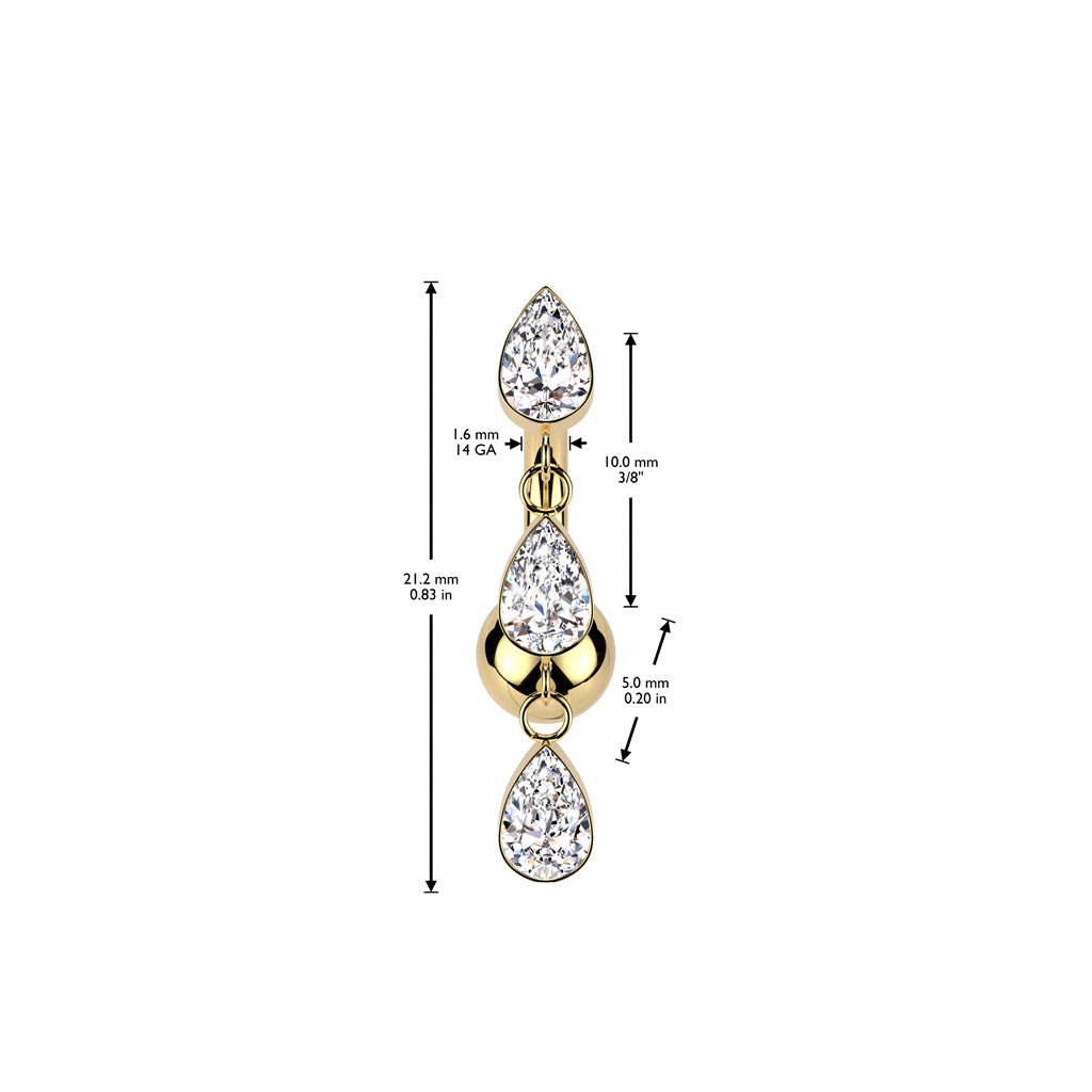 TITANIUM DANGLY TEARDROP CHARM THREADLESS BELLY BAR - 10MM - 14 GAUGE