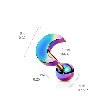 16 GAUGE CRESCENT MOON TOP CARTILAGE TRAGUS STUD