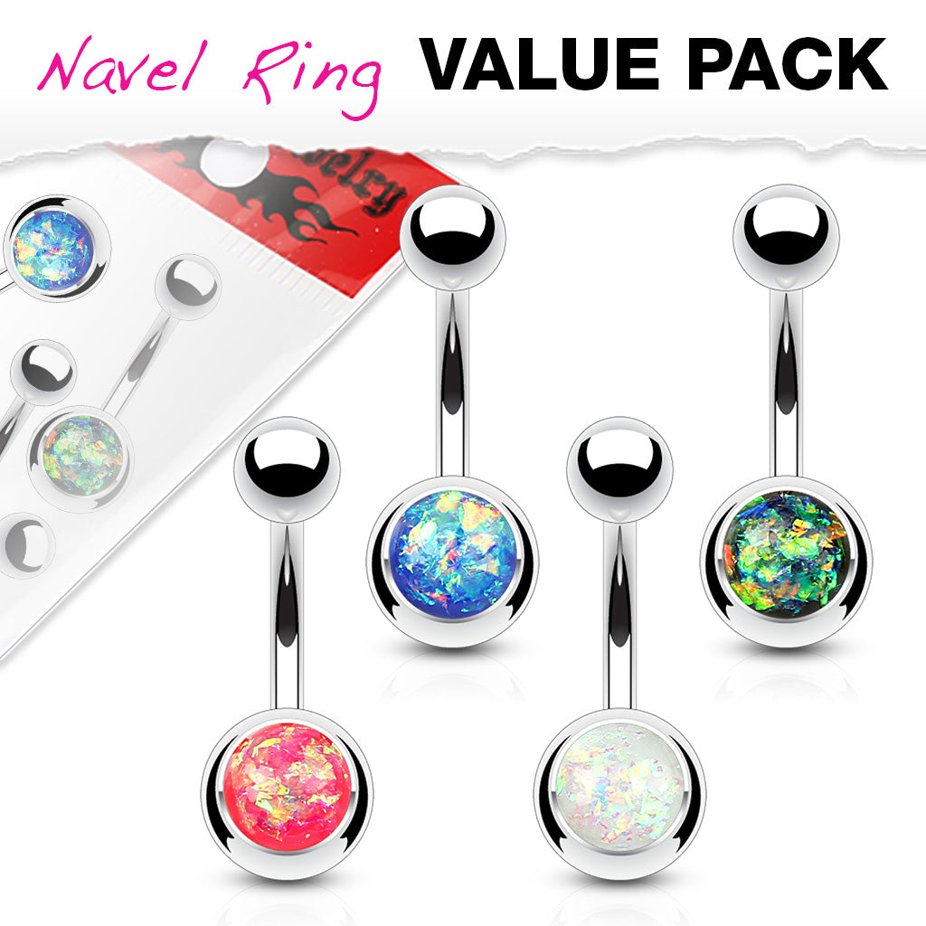 MULTI PACK OF 4 OPAL CENTRE BELLY BARS - 10MM