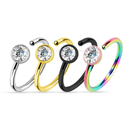 MULTI PACK OF 4 CRYSTAL CENTRE BENDABLE NOSE HOOP RINGS - 8MM - 20 GAUGE