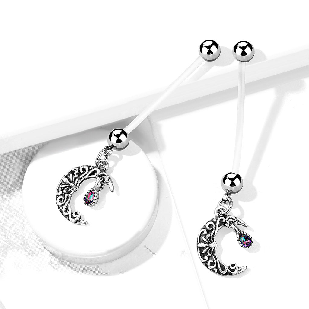 BIOFLEX CRESCENT MOON & CHARM PREGNANY BELLY BAR - 14 GAUGE - 25MM
