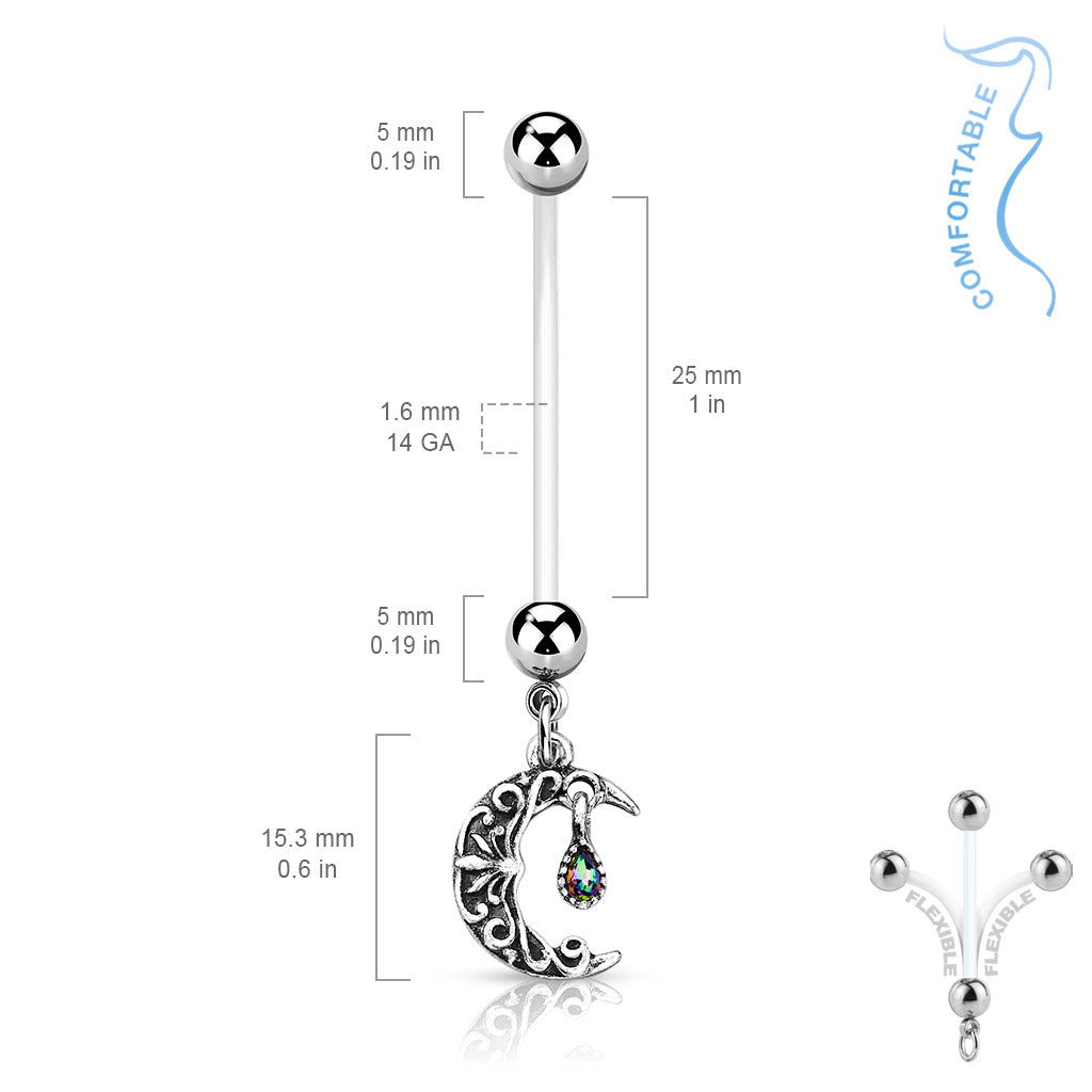 BIOFLEX CRESCENT MOON & CHARM PREGNANY BELLY BAR - 14 GAUGE - 25MM