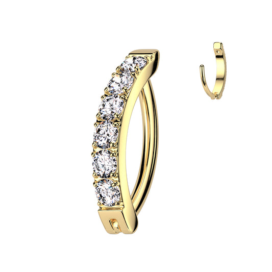 TITANIUM GOLD ULTRA CRYSTAL LINED BELLY CLICKER HOOP BARBELL - 10MM