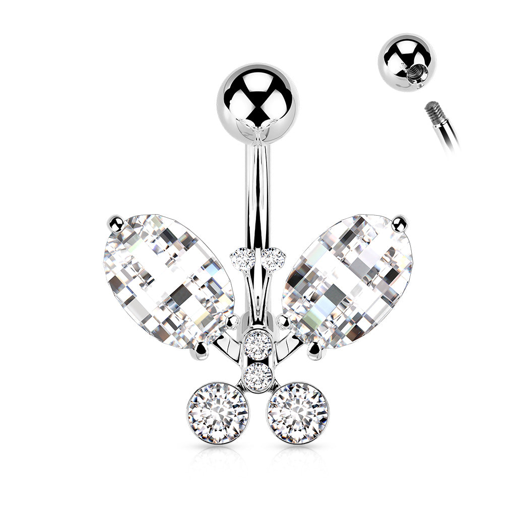 LARGE JEWELLED CRYSTAL BUTTERFLY BELLY BAR - 10MM