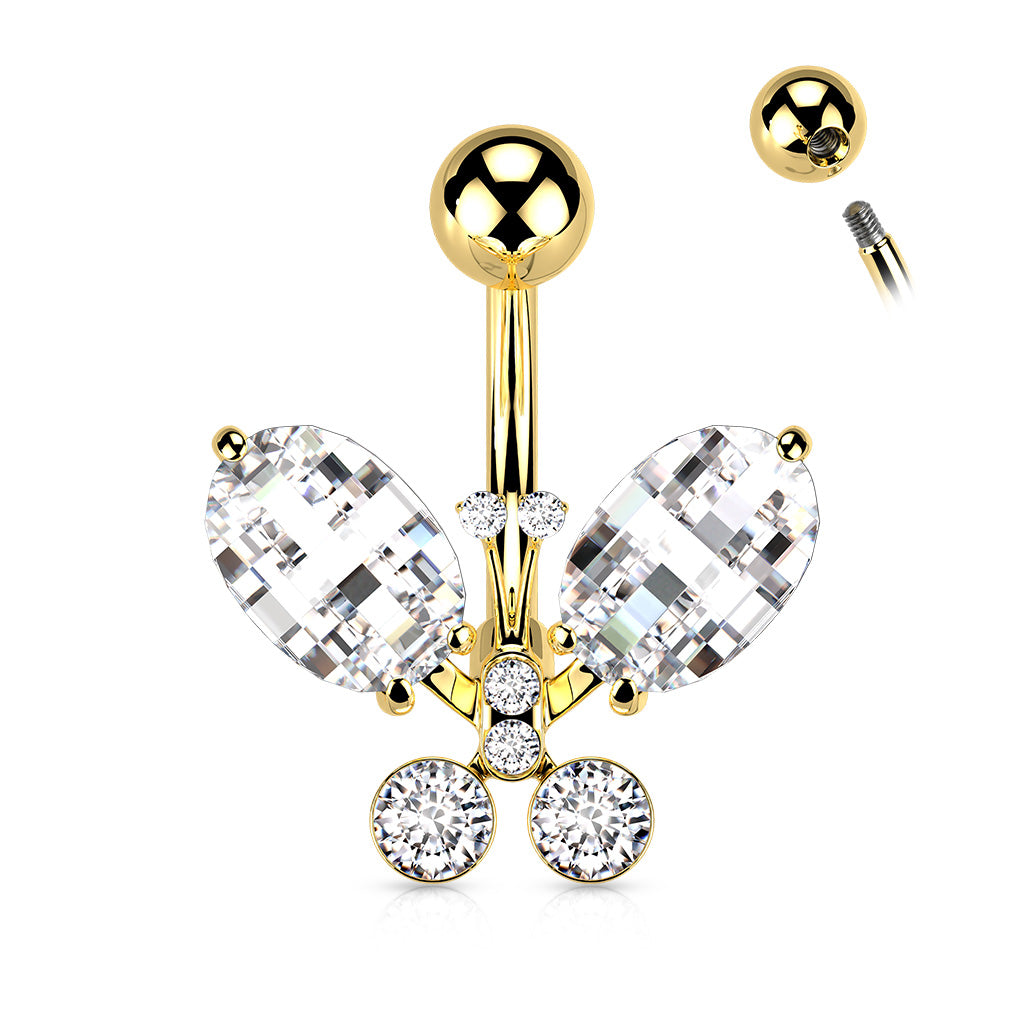 LARGE JEWELLED CRYSTAL BUTTERFLY BELLY BAR - 10MM
