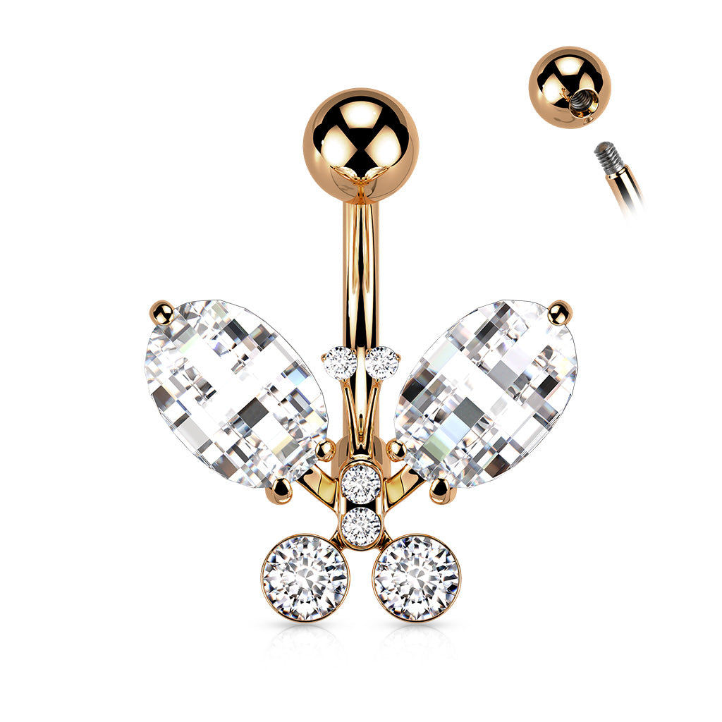 LARGE JEWELLED CRYSTAL BUTTERFLY BELLY BAR - 10MM