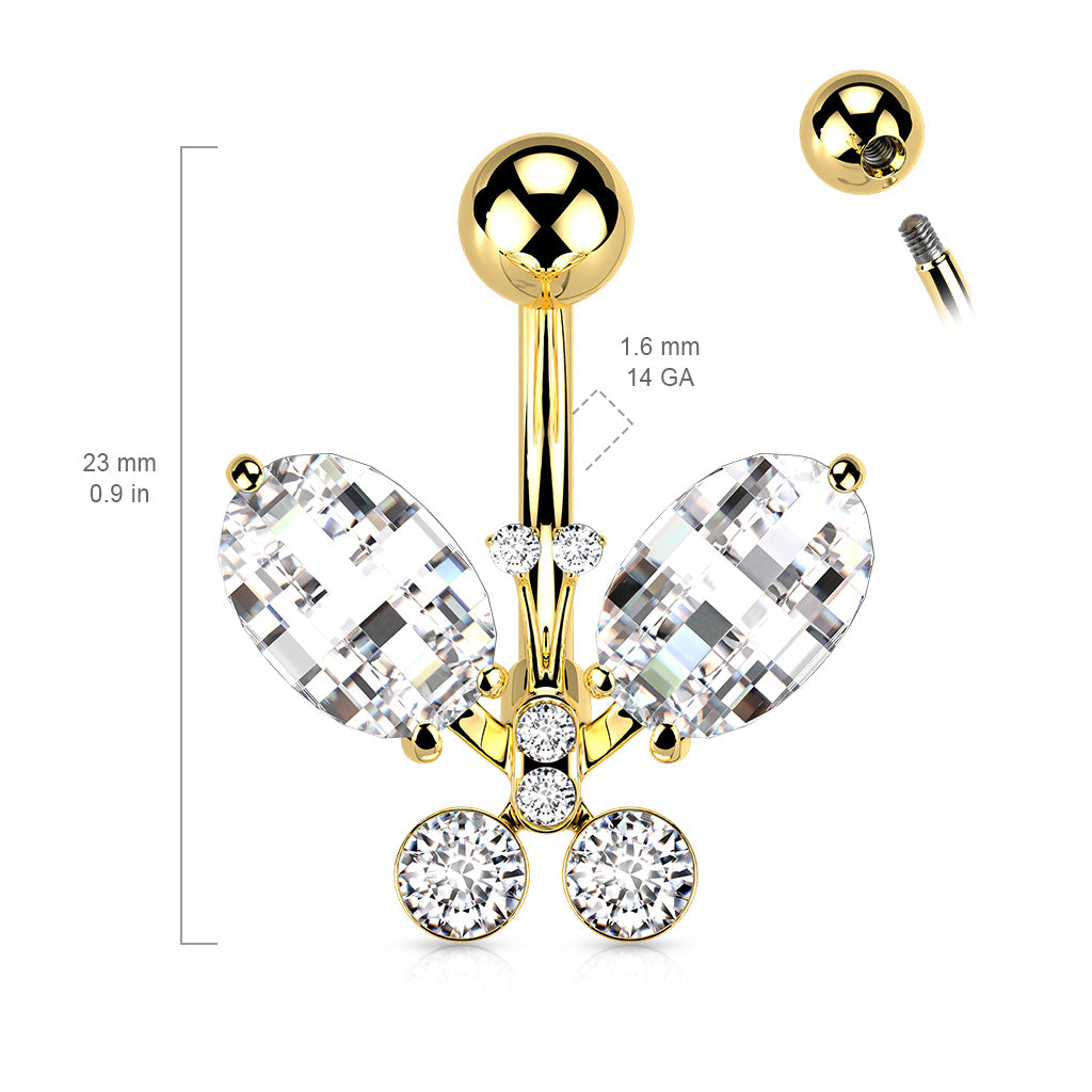 LARGE JEWELLED CRYSTAL BUTTERFLY BELLY BAR - 10MM