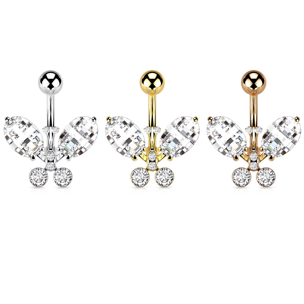 LARGE JEWELLED CRYSTAL BUTTERFLY BELLY BAR - 10MM