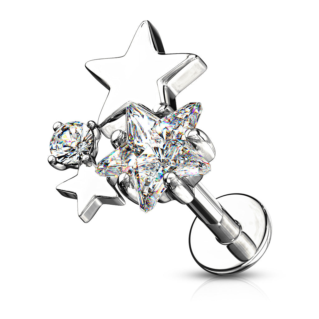 SPARKLE STAR CLUSTER FLAT BACK LABRET - 6MM - 16 GAUGE